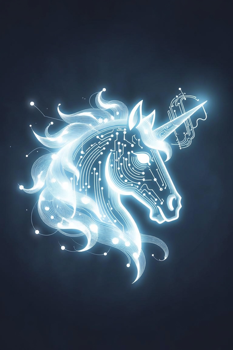 Quantum Unicorn glowing circuit logo